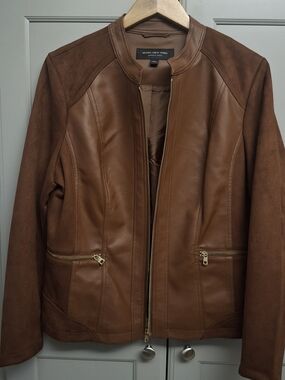 Marc New York Women's Large Brown Faux Leather & Faux Suede Jacket